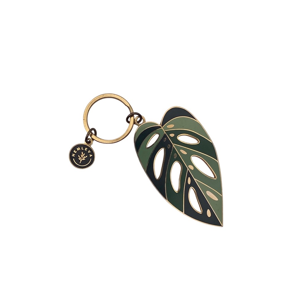 Hemleva Monstera Adansonii Hard Enamel Keychain Gold Green Leaf Plant Lover Gift